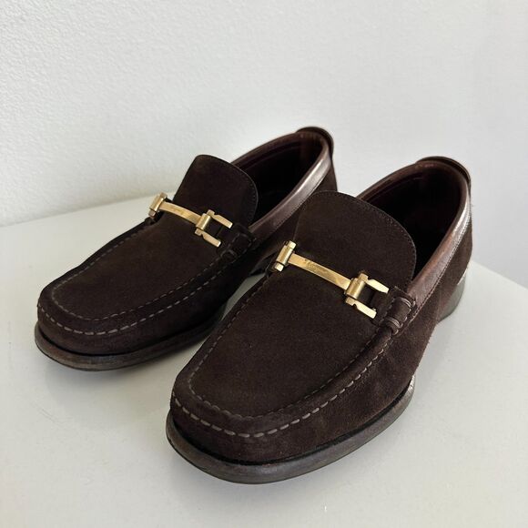 Vintage Salvatore Ferragamo Suede Penny Loafer Gold Buckle Brown Men\'s Size 8 main image 8